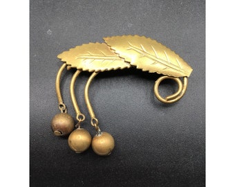 Kandell & Marcus NY Vintage Gold Tone Leaves Pin Leaf and Dangling Beads Jewelry