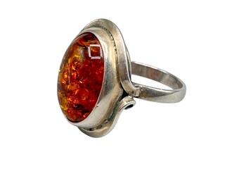 Genuine Amber Ring Size 8.75 Sterling Silver 925 Reconstructed Amber Cabochon