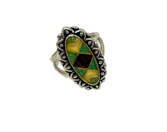 Sterling 925 Southwestern Ring Size 5 Carolyn Pollack Relios Crushed Stone Inlay
