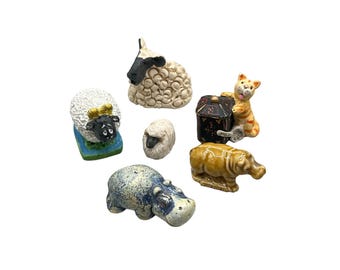 Vintage Assortment of Miniature Animals Figurines Hippos Sheeps Cat Trinkets Toy