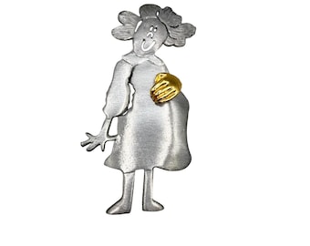 Vintage Ultracraft Pewter Brooch Pregnant Woman Mom To Be Pregnancy Jewelry
