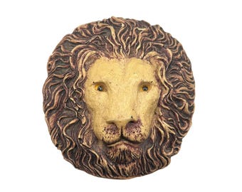 Vintage Lion Head Belt Buckle Charmant of Beverly Hills California Brown Tones