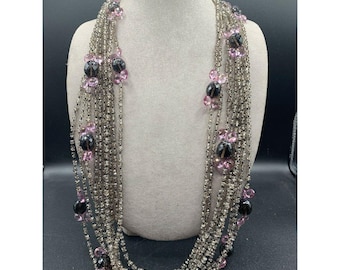 Vintage Eva Nueva Quartz Semi Precious Stone Beads Multi Strand Knotted Necklace