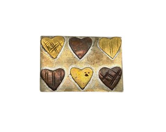 Brutalist Mixed Metals Brooch Hearts Copper Brass Silver Tone Geometric Shape