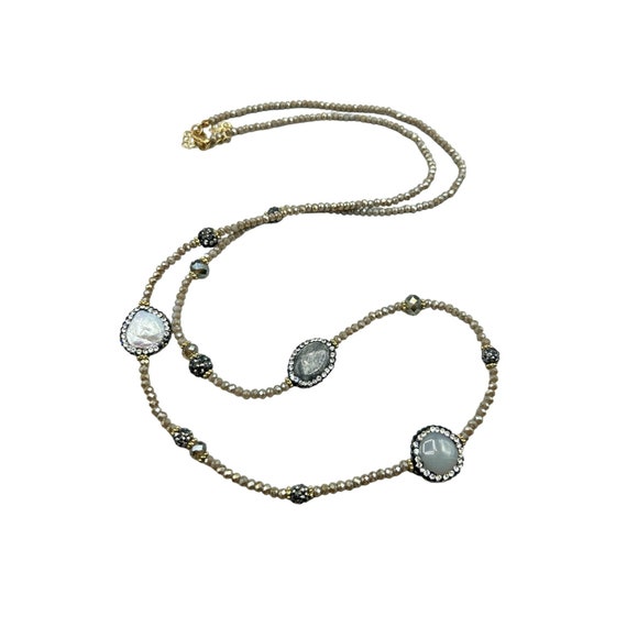 Thin Delicate Beaded Necklace Elegant Gray Beads … - image 1