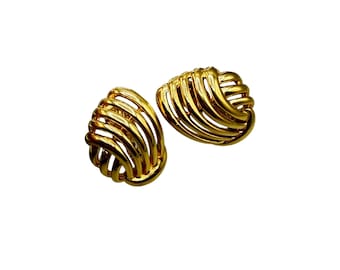 Vintage TRIFARI TM Clip On Earrings Gold Tone Openwork Knots 90s Clips