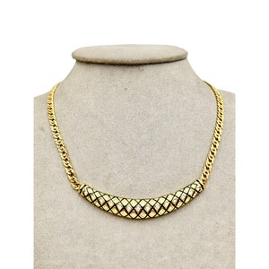 Signed SWAROVSKI Vintage Choker Necklace Elegant Gold Tone Crystals Black Enamel