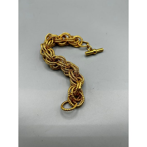 Chunky Gold Tone Bracelet Multi Links Twisted Rop… - image 3