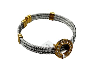 Joan Boyce New with Tag Cable Bracelet Round Sliding Charm Circle with Crystals