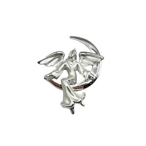 Silber Engel auf Halbmond Brosche - Giusti Gigi signierter Pin