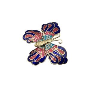 Vintage Enamel Butterfly Pin Brooch Red Blue And Gold Wings