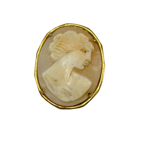 Vintage Shell Cameo Pin Brooch Carved Lady Profil… - image 1