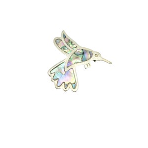 Vintage Alpaca Silver Mexico Hummingbird Bird Pin Brooch w Abalone Shell Inlay