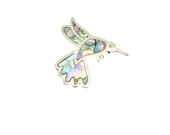 Vintage Alpaca Silver Mexico Hummingbird Bird Pin Brooch w Abalone Shell Inlay