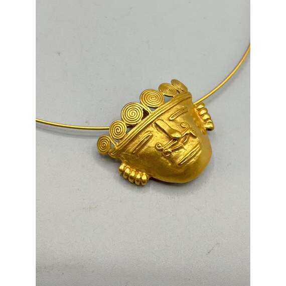 Matte Gold Color Ethnic Face Mask Pendant Pin Bro… - image 4