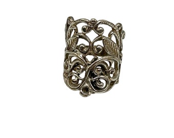 Vintage Sterling Silver Filigree Scroll Style Wide Ring Size 5 Ring Silver 925