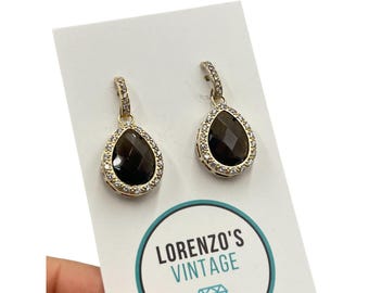 Sterling Silver Brown Topaz Clear Crystal Drop Statement Earrings Teardrop Shape