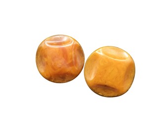Vintage Bakelite Clip On Earrings in Butterscotch Color Oversized Carved Clip On