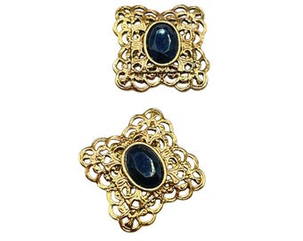 Vintage Shoe Clips Gold Tone And Black Glass Cabochons