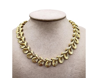 Vintage CORO Choker Necklace Gold Tone Collar Textured Links Statement Jewelry