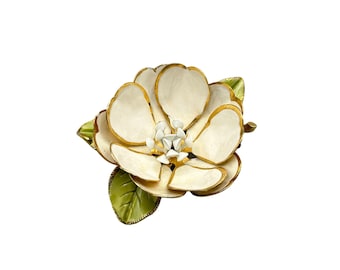 Vintage Coro Corocraft Enamel Beige Flower Brooch Large Statement Costume Pin