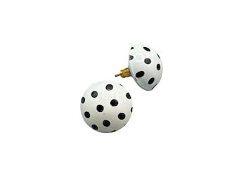 Black & White Polka Dot Pierced Stud Earrings Small Round Domed