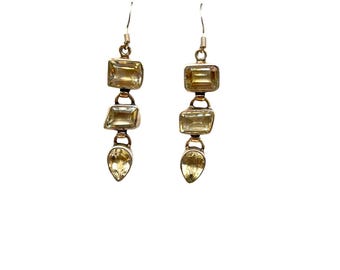 Citrine Glass Sterling Silver Dangles Earrings Dangles Geometric Drops Design