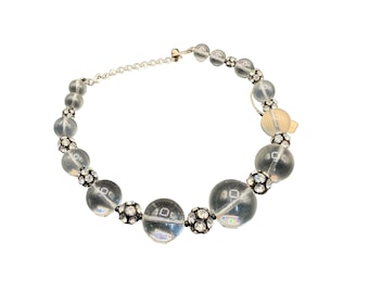 Lucite Bauble Necklace with Rhinestones Ball Spacers Transparent New Old Stock