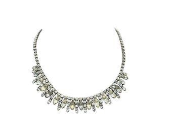 Gatsby Rhinestones Necklace Vintage Art Deco Clear Rhinestones Choker 14" Long