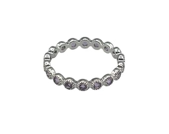 Amethyst Eternity Ring Sterling Silver 925 Size 9 Purple Gemstone Ring