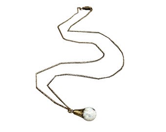 Vintage 1940S Floating Opal Necklace Gold Filled Chain And Pendant