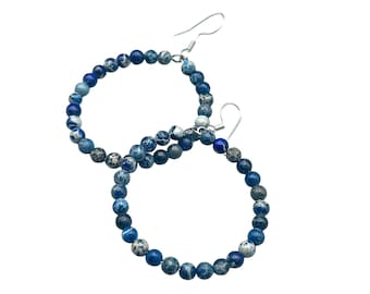 Vintage Beaded Sodalite Earrings Blue Semi Precious Stone Dangles Drops