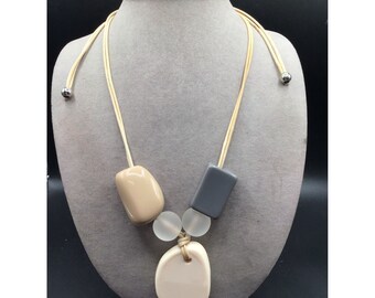 Modernist Plastic Necklace Adjustable Length with Chunky Sliding Plastic Beads
