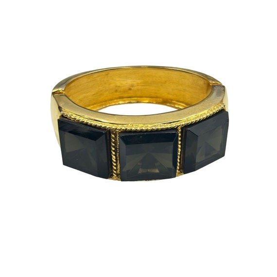 Vintage KJL Hinged Bangle Bracelet Chunky Gold To… - image 1