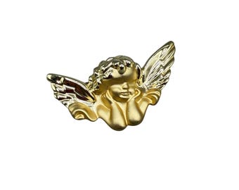 Cherub Angel Pin Brooch Matte And Shiny Finish Gold Tone Vintage