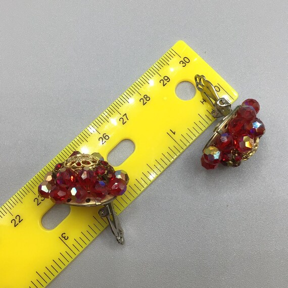 Signed LAGUNA Red AB Clusters Earrings Clip On Be… - image 8