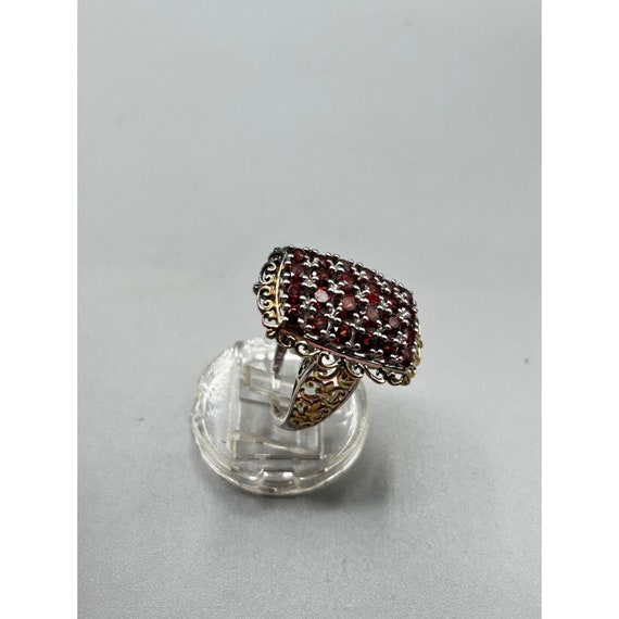 Rectangular Ring with Garnets Size 8 Sterling Sil… - image 5