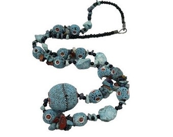 Vintage Marked INDIA Unusual Ethnic Necklace Turquoise Color Stone Bead Necklace