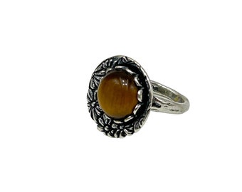 Sterling Silver Tiger Eye Ring Size 5 Rotating Spinning Fidget Ring 925 Jewelry