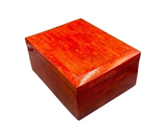 Sponge Coral Inlay Jewelry Box Large Hinged Vintage Rectangular Red Box