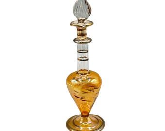 Vintage Handblown Amber Glass Perfume Bottle w Stopper Collectible Scent Bottle