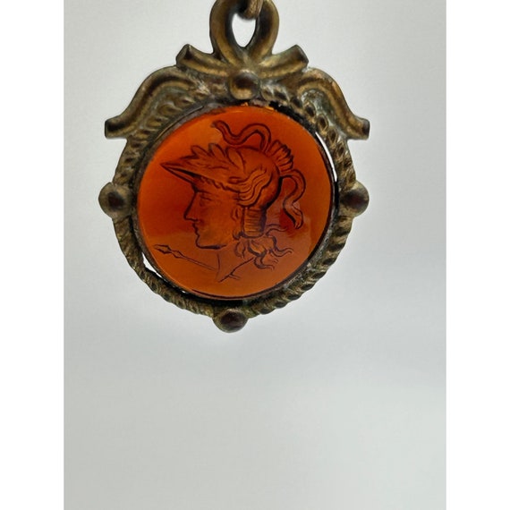 Antique Watch Fob Intaglio Cameo Soldier Head Car… - image 3