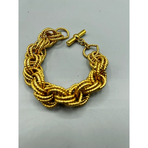 Chunky Gold Tone Bracelet Multi Links Twisted Rop… - image 5