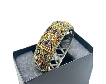 HEIDI DAUS Hidden Peek Watch in Bangle Bracelet Bronze Tone Multicolor Crystal New In Box