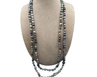Genuine Irregular Pearls Necklace Peacock Pearls Hand Knotted 62" Strand