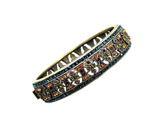 HEIDI DAUS  Hinged Bangle Bracelet Antiqued Gold And Art Deco Design