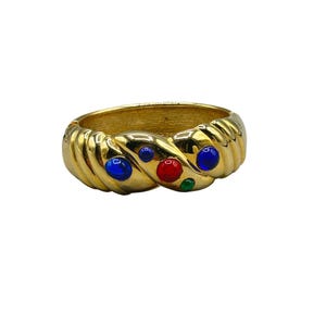 Vintage Gold Ton Klapp Armreif Armband mit Multicolor Acryl Cabochons