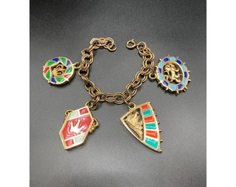 vintage Shields Crests charm bracelet heavy well crafted enameled bracelet