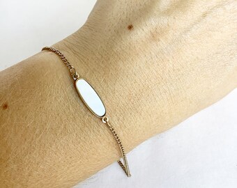 vintage Victorian revival Gold filled bracelet with mother of pearl accent  7.5"