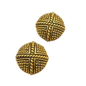 Vintage 1980s Round Gold Tone Clip On Earrings Signed Made in USA